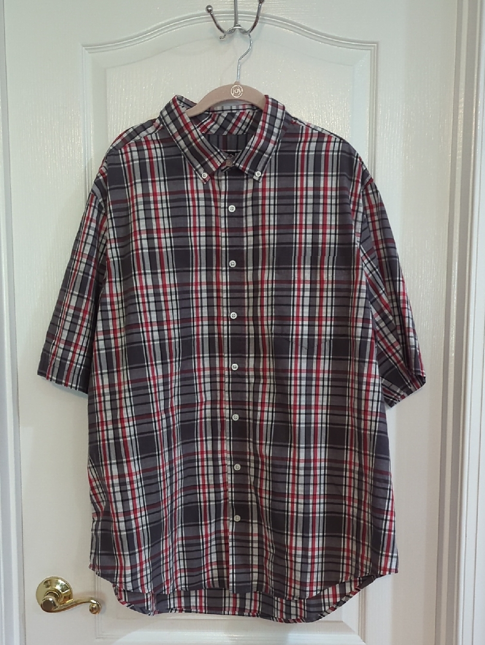 George Black, Red & White Short-Sleeve Button-Down Plaid Shirt